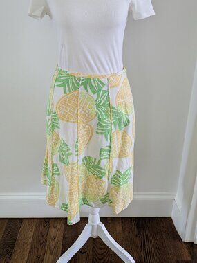 Sigrid Olsen Skirt Womens White Yellow Green Pineapple Skirt, Sz 4